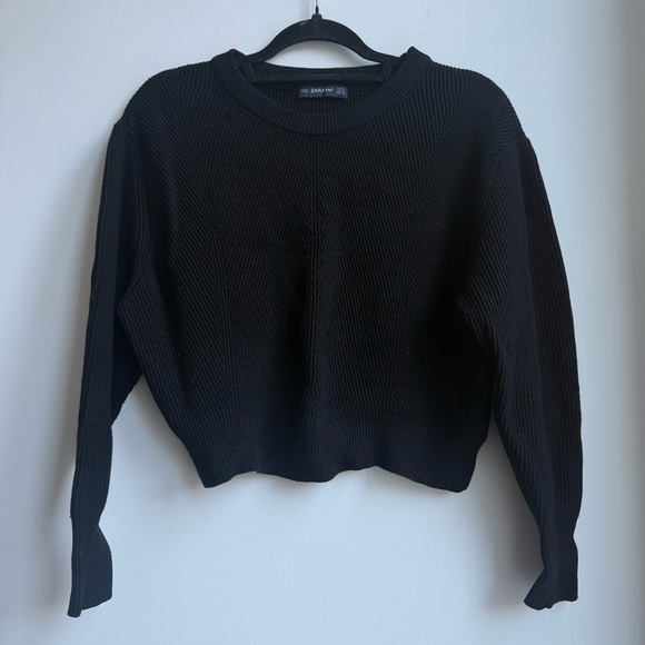 Zara Sweaters - Zara Black Ribbed Knit Sweater Size S Cropped Crew Neck